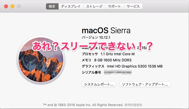 MacOS Sierraを10.12.1にアップデートしたら、スリープしなくなってしまったよ